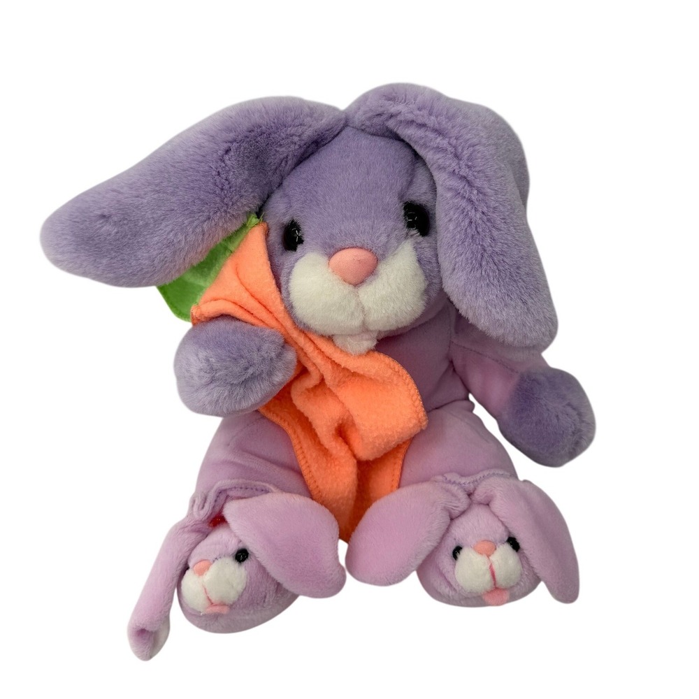 Purple Bunny Plush Stuffed Animal with Carrot Blanket and Bunny Slippers 12 in